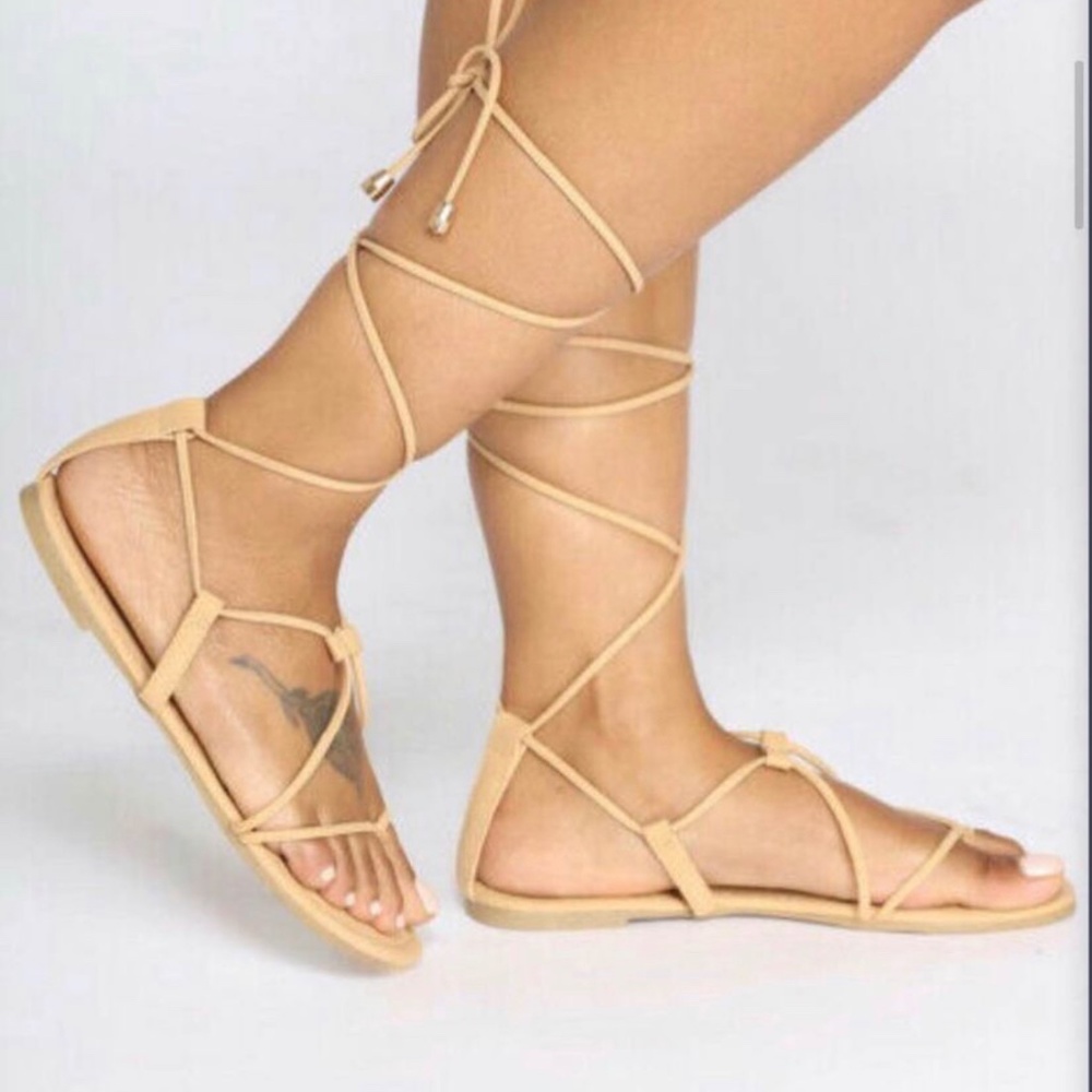 Coastline Wrap Sandals - Nude - Fashion Nova